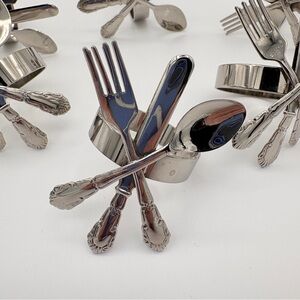 Set of 6 Silver Tone Napkin Rings Metal Flatware Utensil CutleryTheme